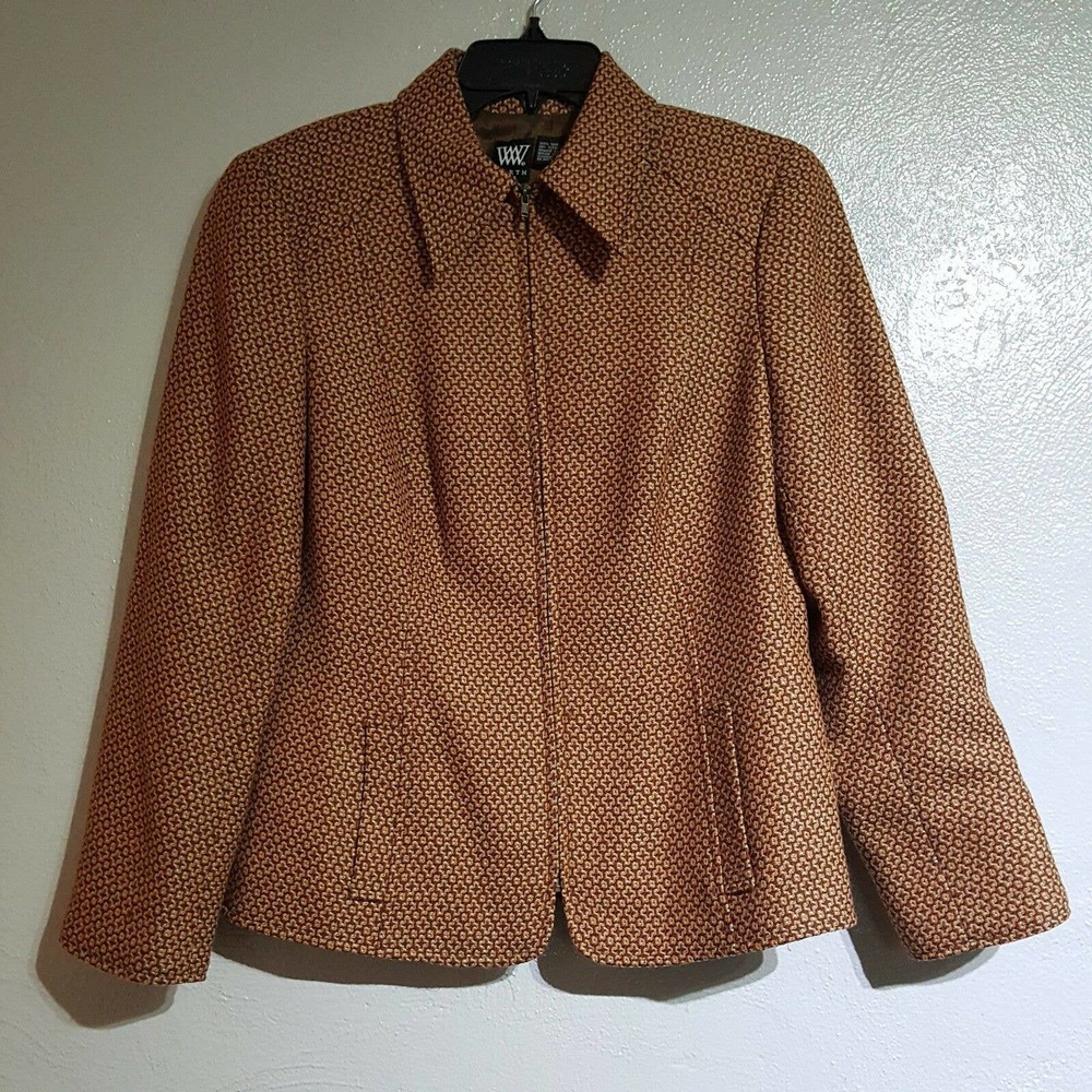 Worth Zipper Front Blazer 8 Wool Brown Rust - Picture 1 of 8
